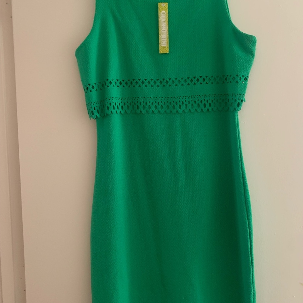 Gianni Bini Vibrant Green Lace Trim Mini Dress